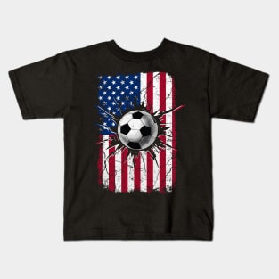 Vintage Soccer 4th of July Men USA American Flag Boys Kids T-Shirt